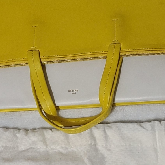 Céline Cabas Fold Over 3 way Tote Strap Yellow & White Leather Bag - Picture 11 of 11